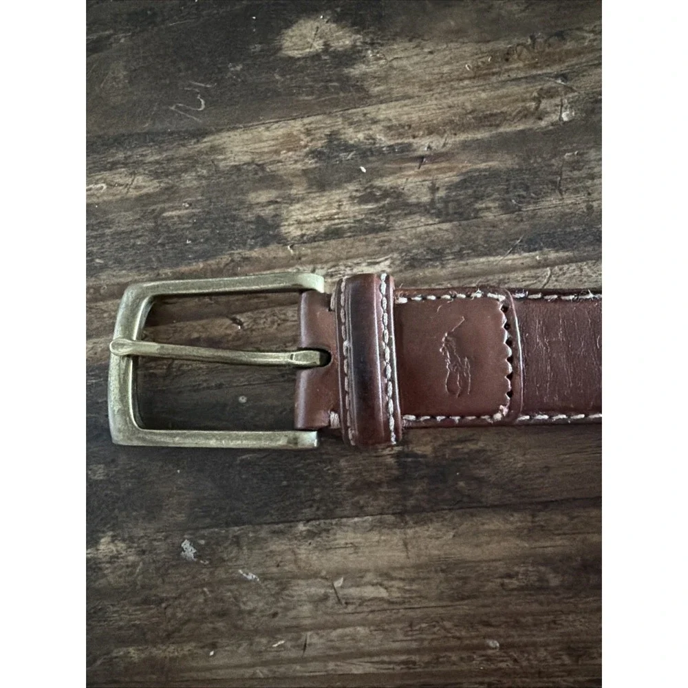 vintage polo ralph lauren‎ Brown Leather Belt/brass Buckle Sz 100/40